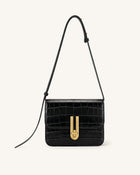 Evania Lock Shoulder Bag - Black Croc