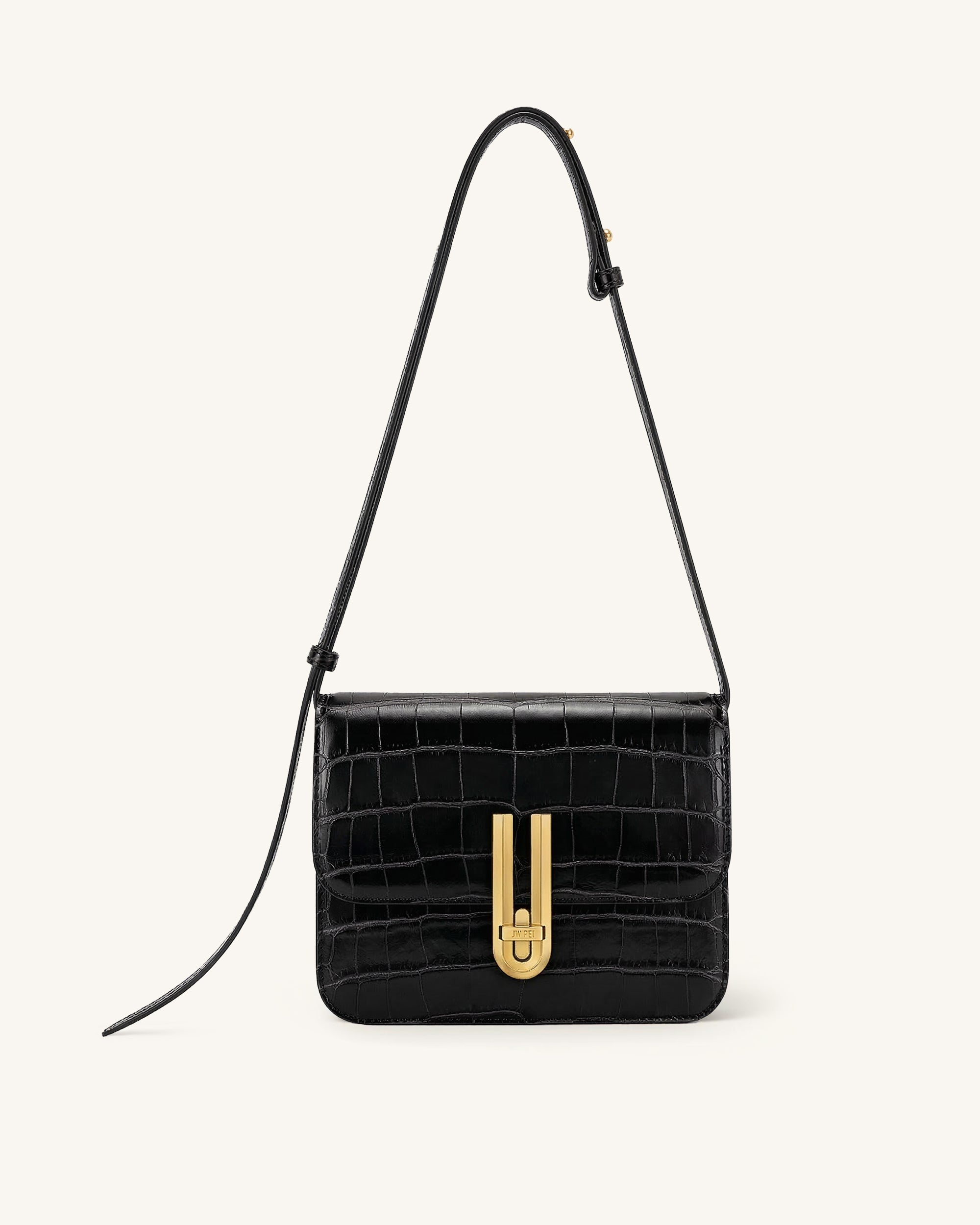 Evania Lock Shoulder Bag - Black Croc