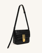 Evania Lock Shoulder Bag - Black Croc