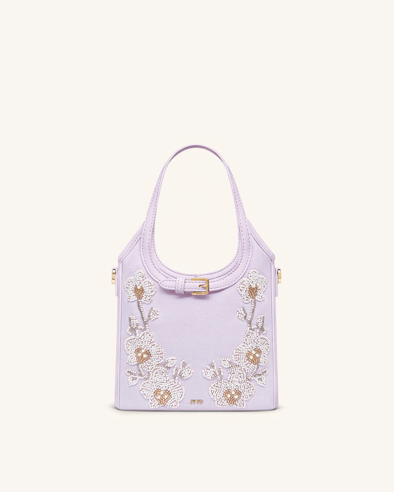 Brooke Mini Belted Embellished Orchid Beaded Top Handle Bag - Lavender
