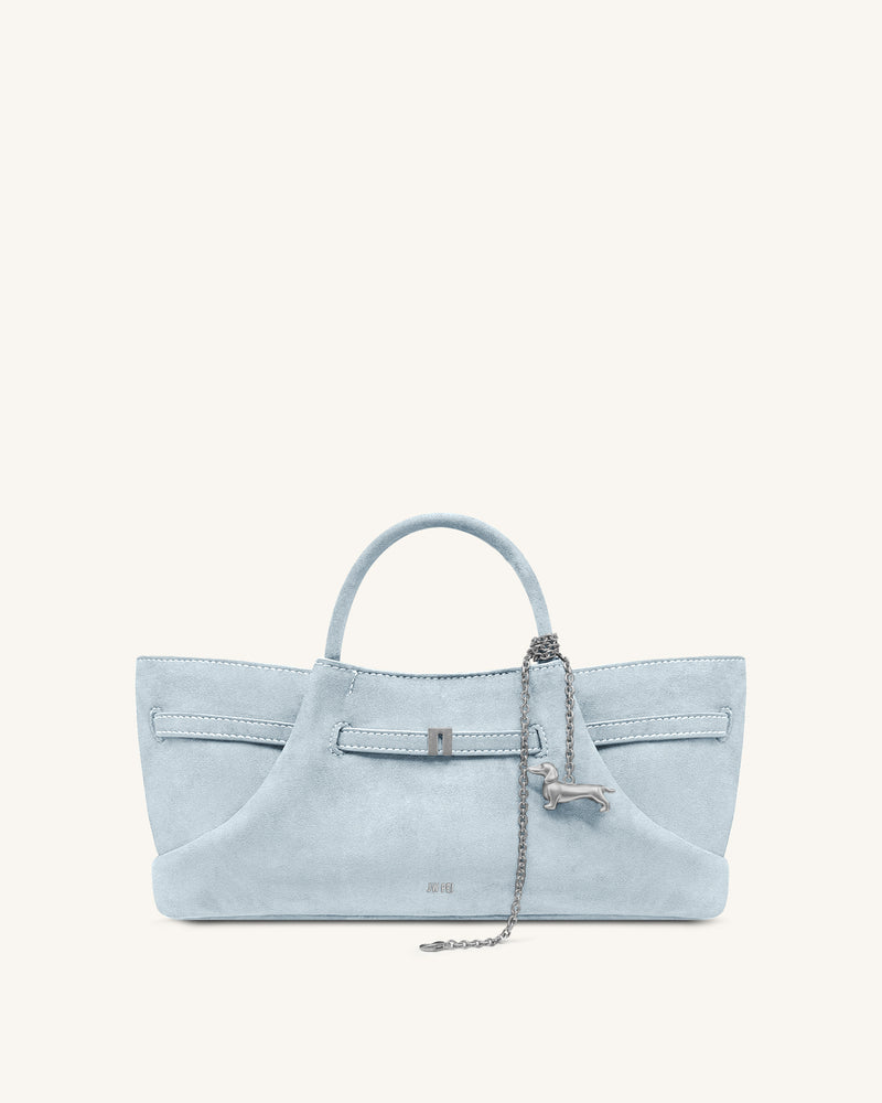 Maeve Dachshund Metal Charm Faux Suede Tote Bag - Blue