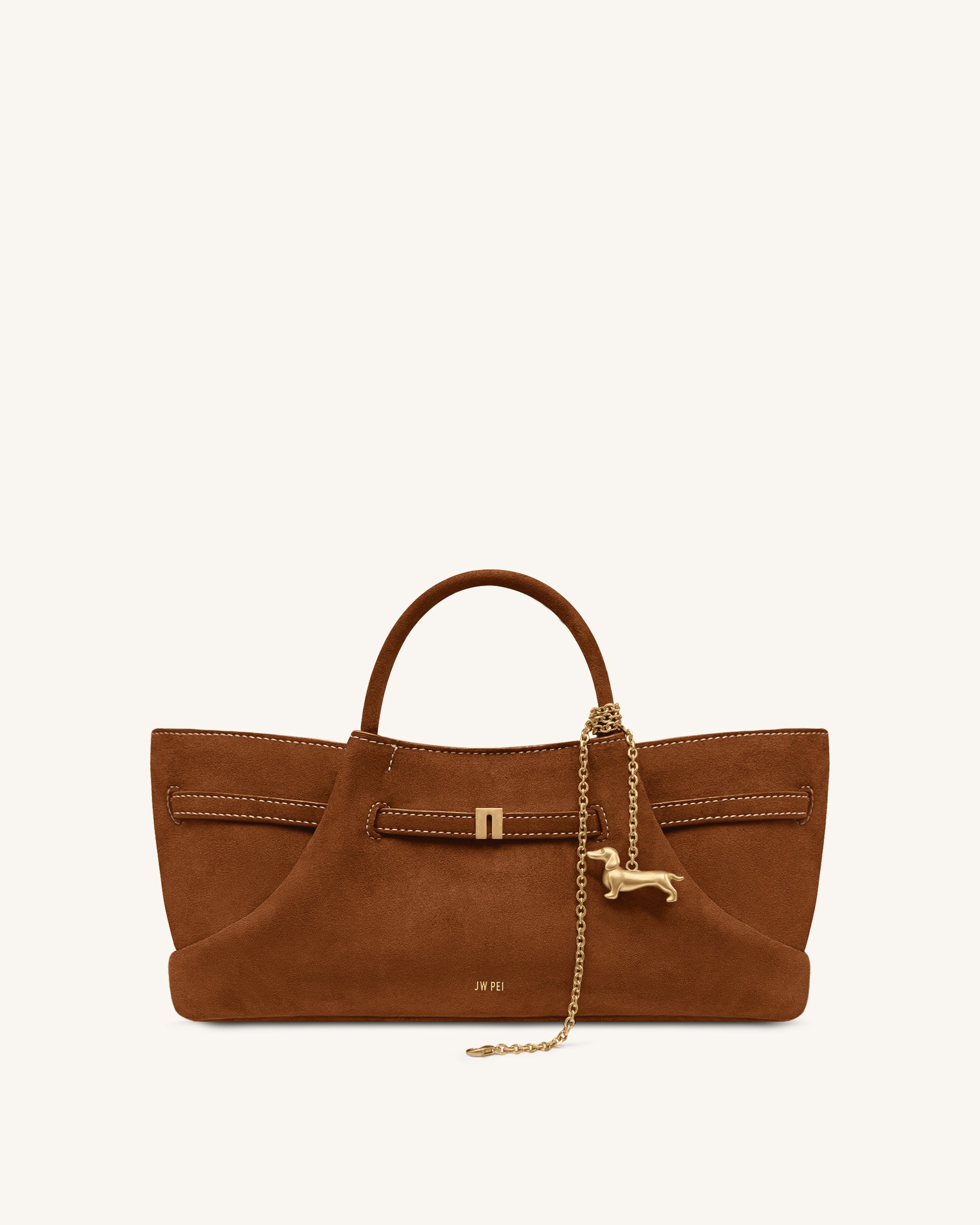 Maeve Dachshund Metal Charm Faux Suede Tote Bag - Brown