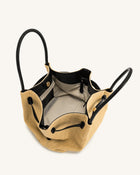 Hana  Medium Faux Straw Tote Bag - Brown Straw