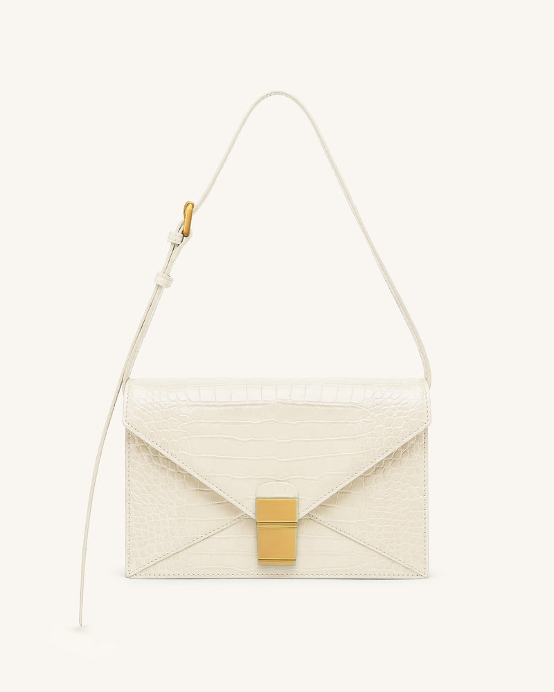 Clio Envelope Crossbody Bag - Ivory Croc