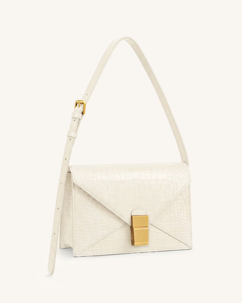 Clio Envelope Crossbody Bag - Ivory Croc