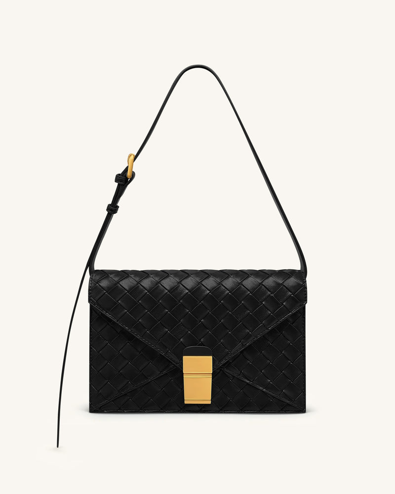 Clio Woven Textured Envelope Crossbody Bag - Black
