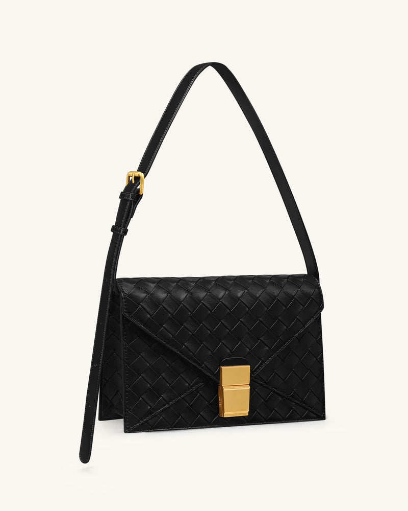 Clio Woven Textured Envelope Crossbody Bag - Black