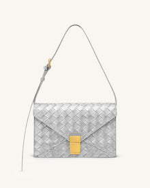 Clio Woven Textured Envelope Crossbody Bag - Silver