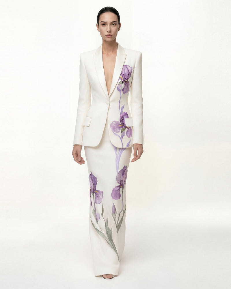 Iris Motif Maxi Skirt - White