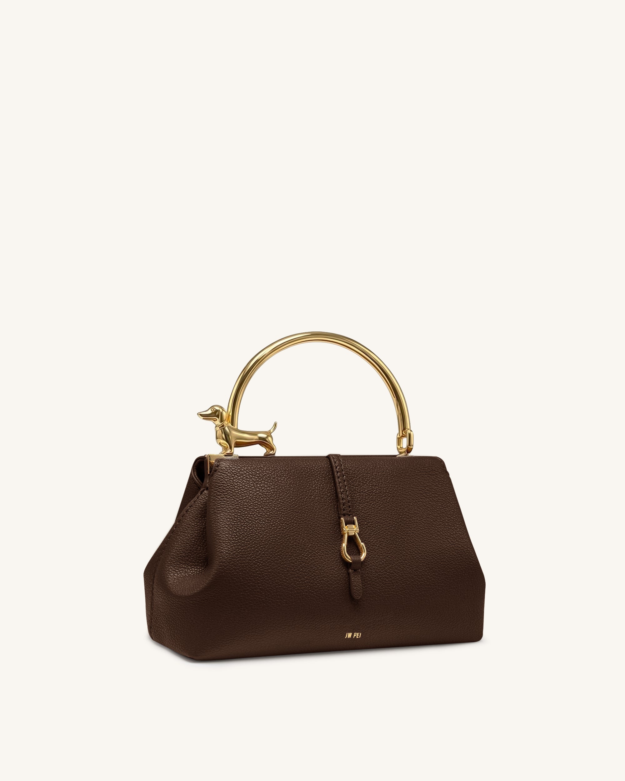 Bruna Dachshund Metal Handle Top Handle Bag - Dark Brown