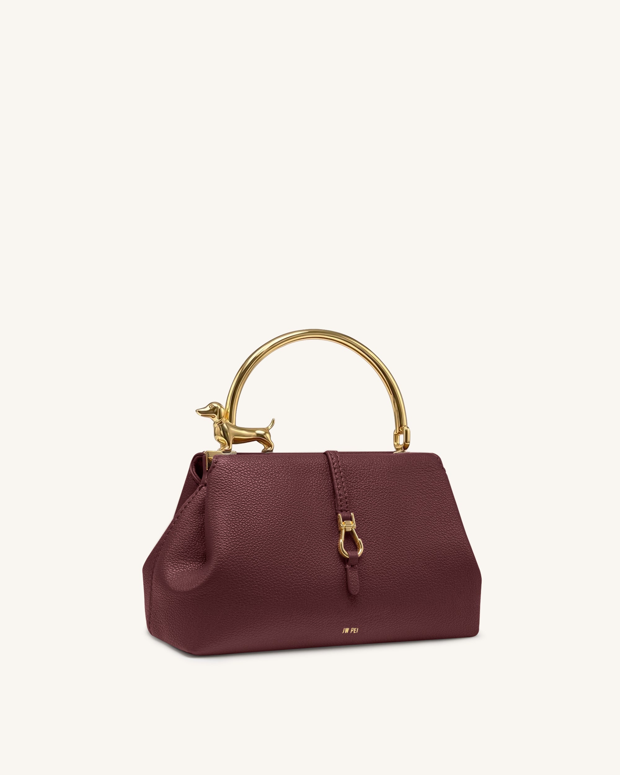 Bruna Dachshund Metal Handle Top Handle Bag - Burgundy