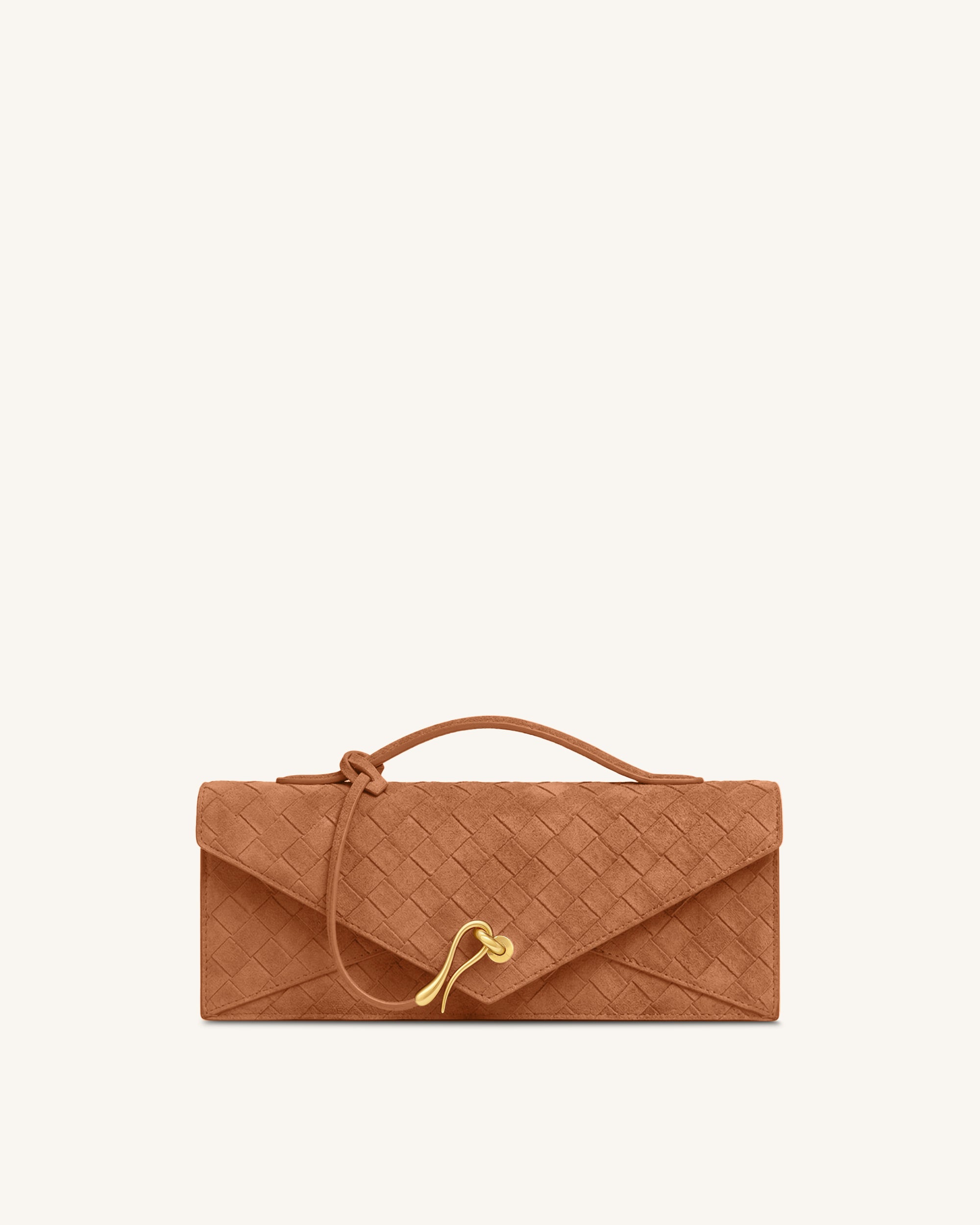 Celeste Faux Suede Woven Textured Envelope Top Handle Bag - Brown