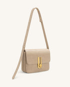 Evania Lock Pebbled Shoulder Bag - Khaki