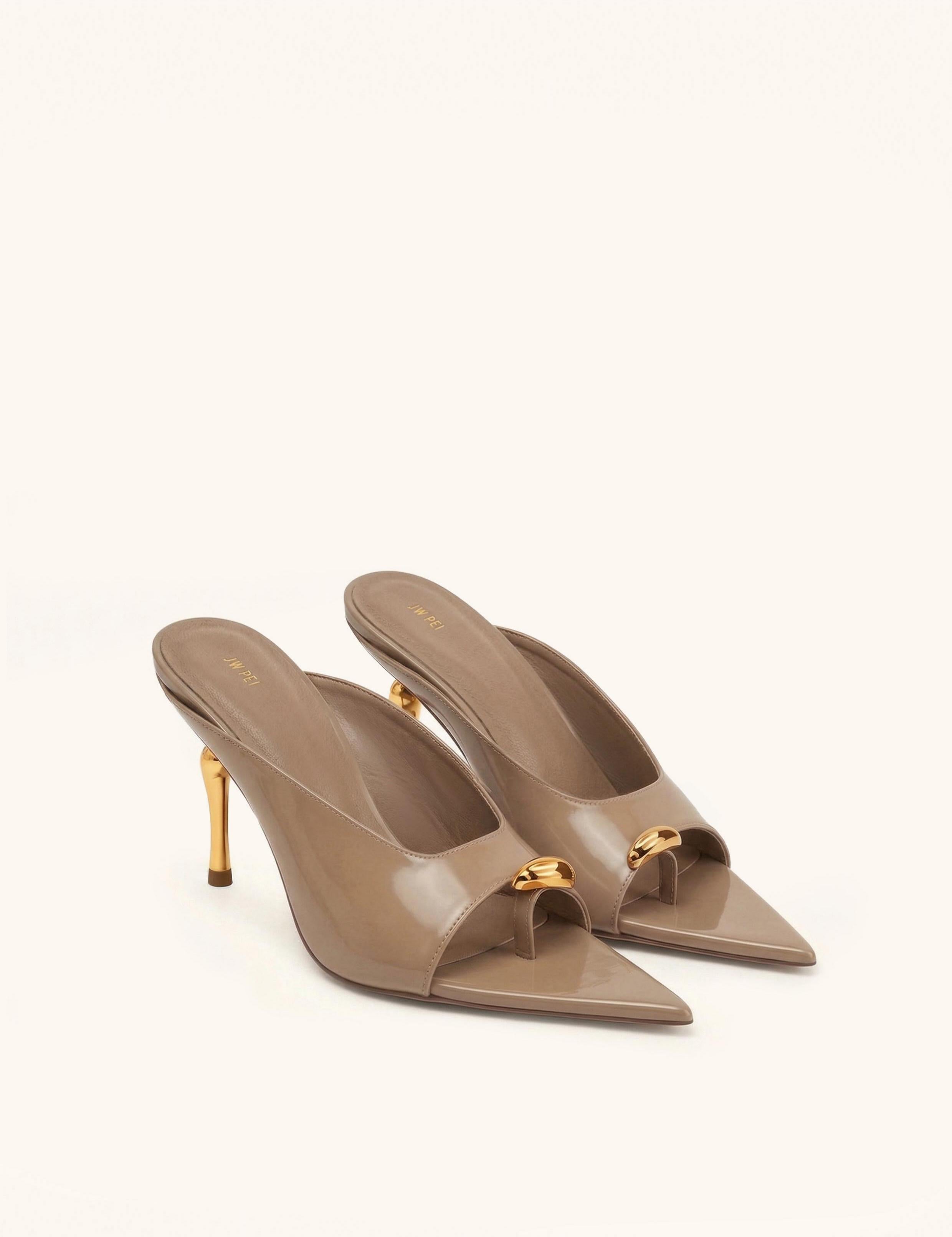 Noemi Pointed-Toe Mule Heels - Khaki