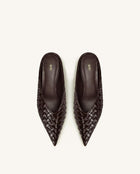 Helena Woven Textured Pointed Toe Mules - Dark Brown