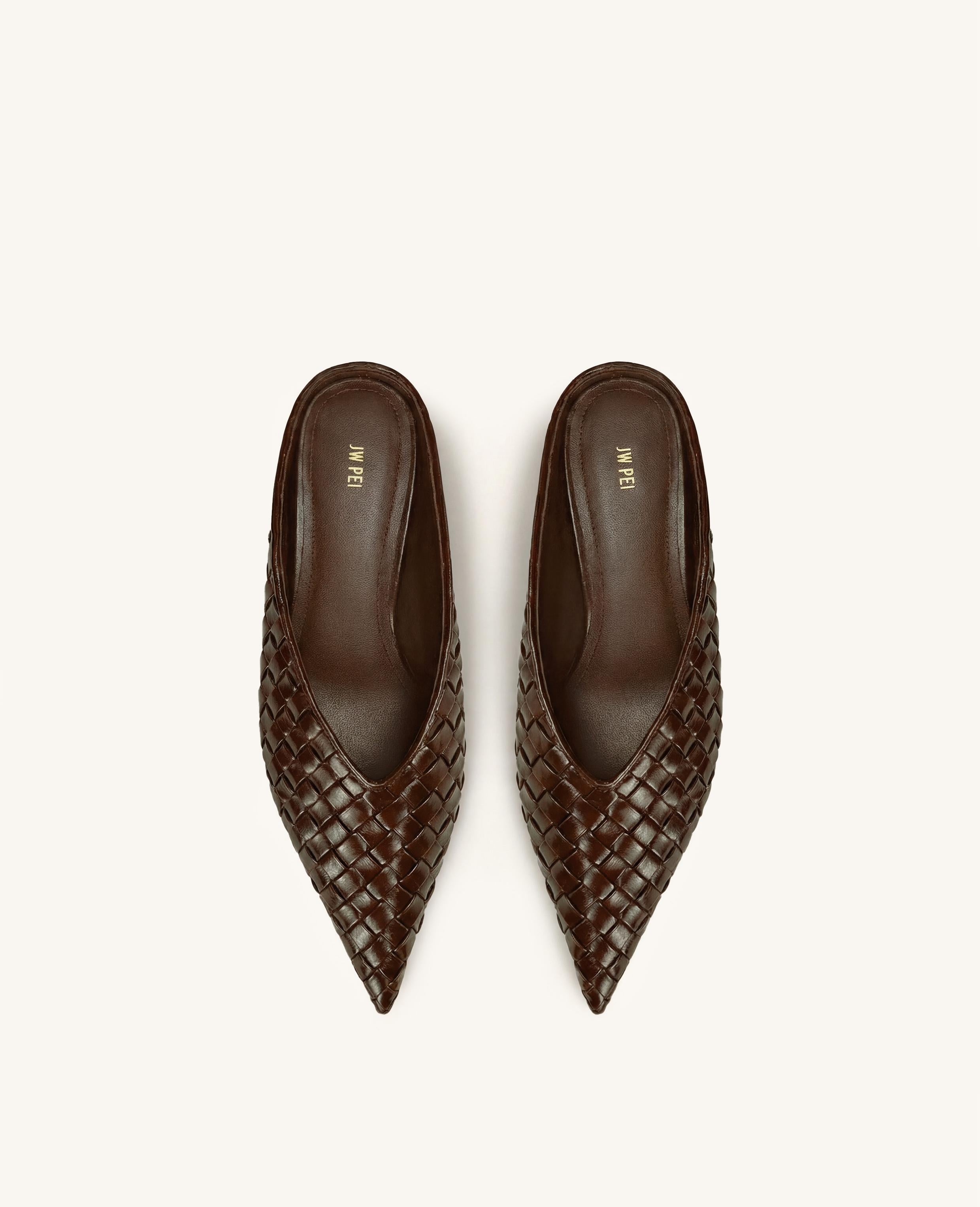 Helena Woven Textured Pointed Toe Mules - Brown