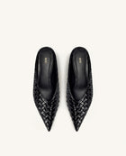 Helena Woven Textured Pointed Toe Mules - Black