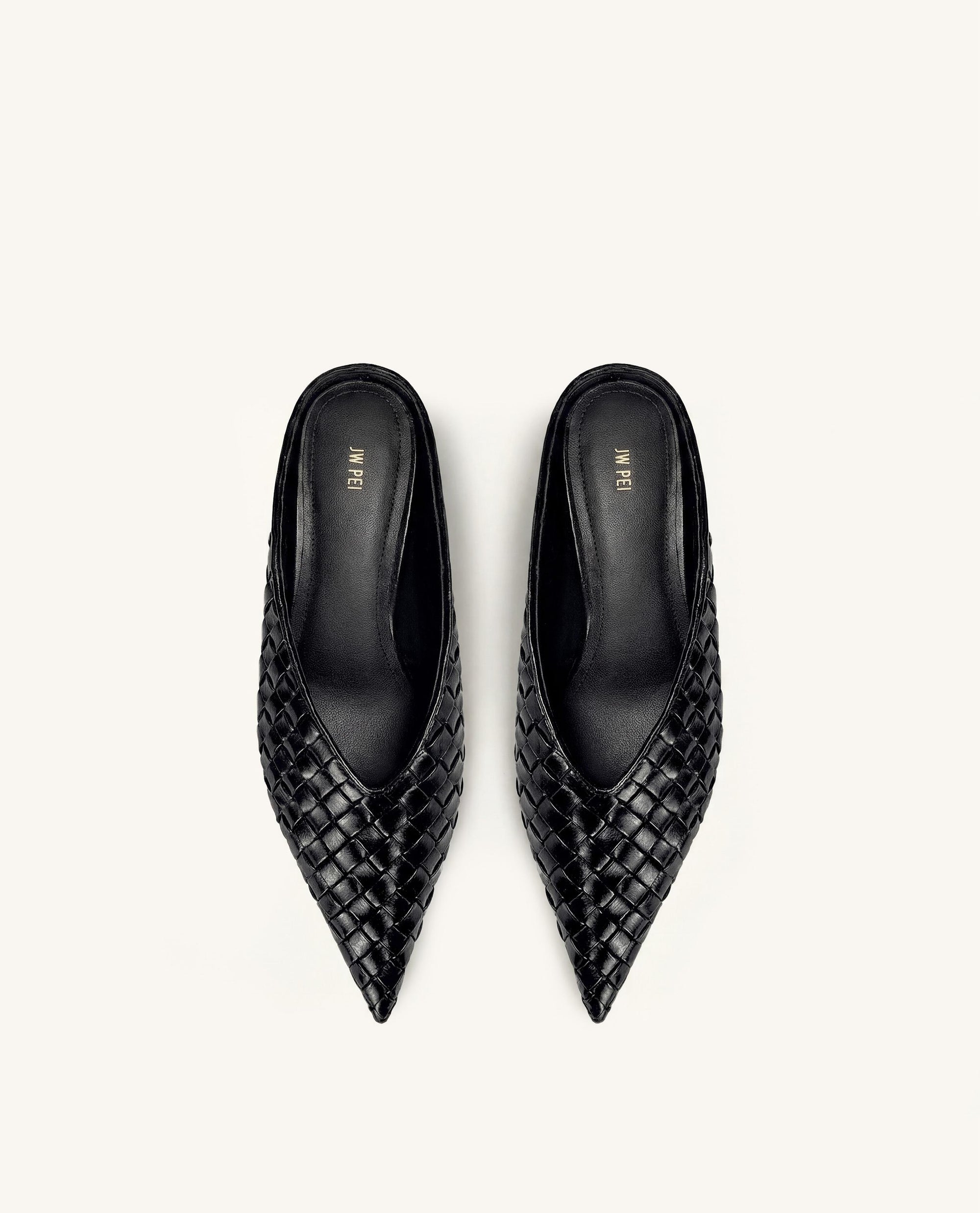 Helena Woven Textured Pointed Toe Mules - Black