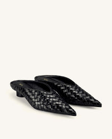 Helena Woven Textured Pointed Toe Mules - Black