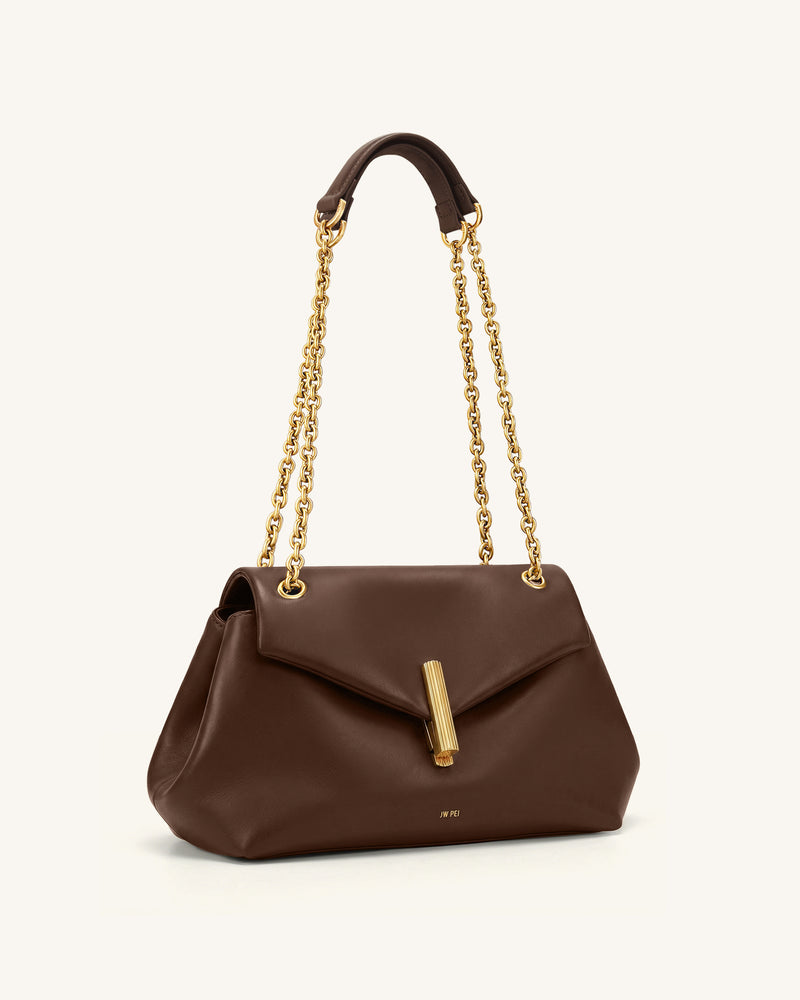 Valerie Chain Flap Shoulder Bag - Dark Brown