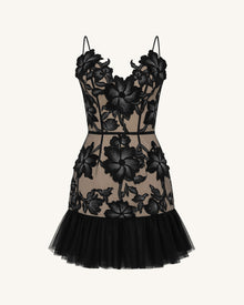 Floral Sling Mini Dress - Black