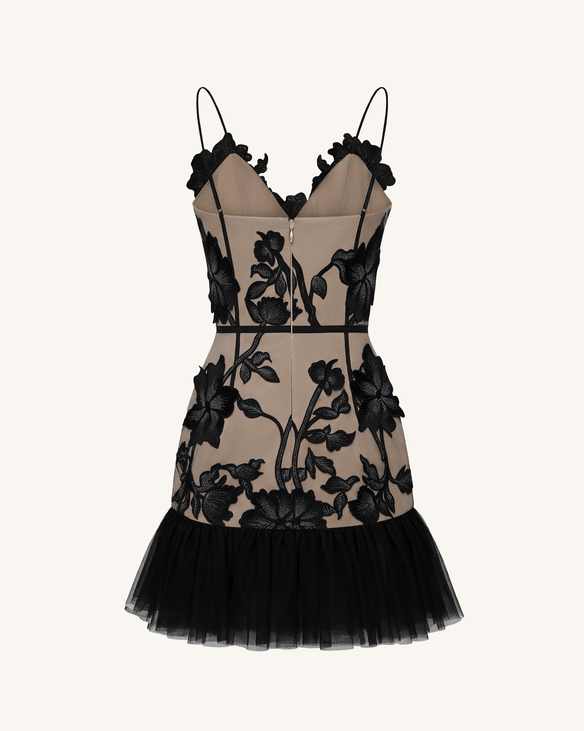 Floral Sling Mini Dress - Black