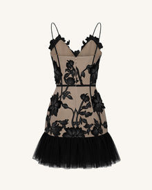Floral Sling Mini Dress - Black