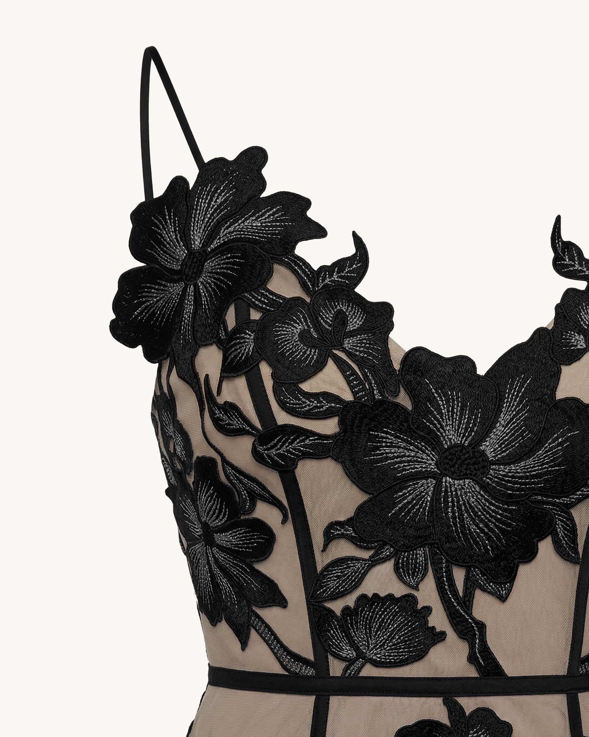 Floral Sling Mini Dress - Black