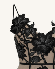 Floral Sling Mini Dress - Black