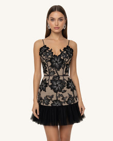 Floral Sling Mini Dress - Black