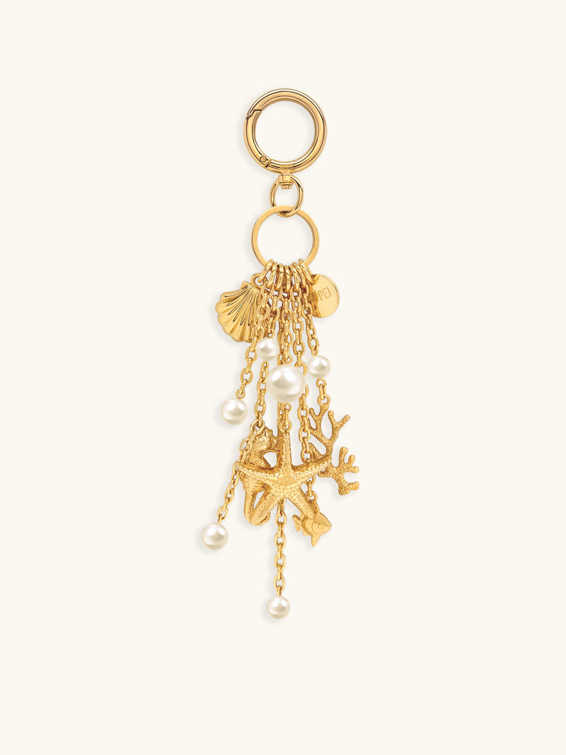Ocean Creature Faux Pearl Bag Charm - Gold