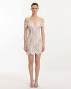 Off Shoulder Lace Mini Dress - White