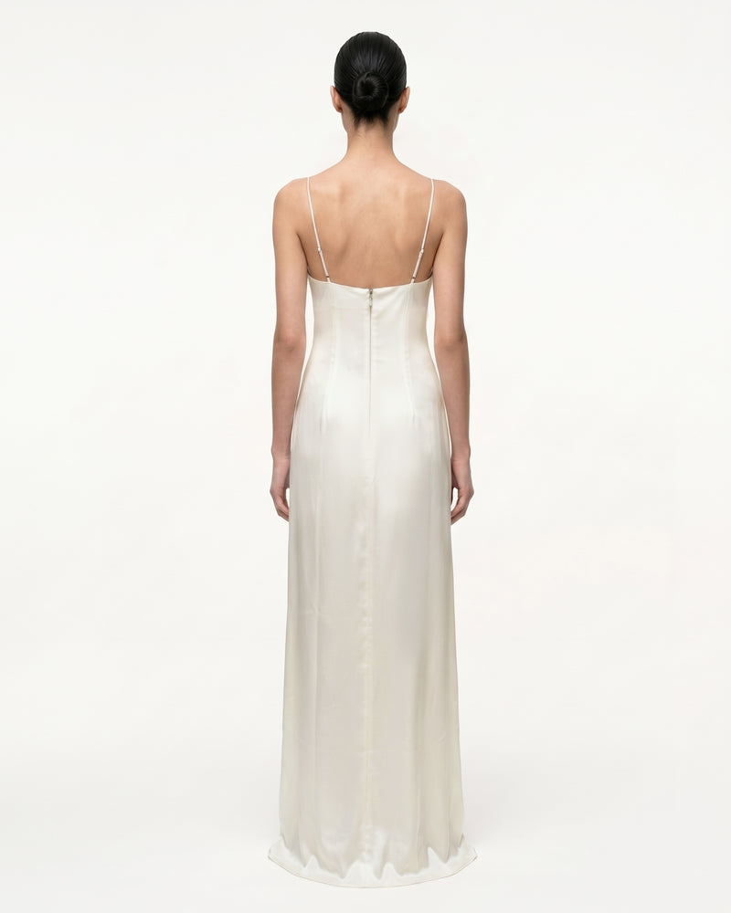 Iris Motif Satin Slip Gown - White
