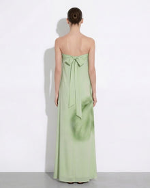 Watercolor Floral Print Strapless Maxi Dress - Green
