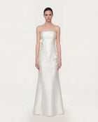 Strapless Floral Polyester Dress - White