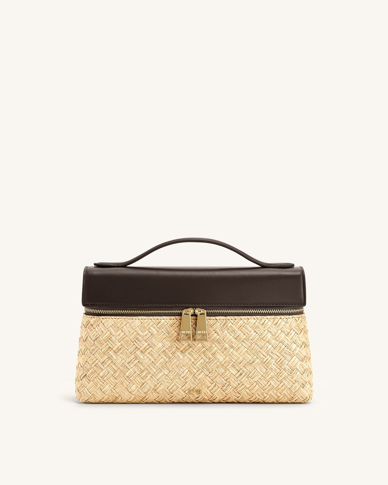 Thea Faux Straw Top Handle Bag - Brown