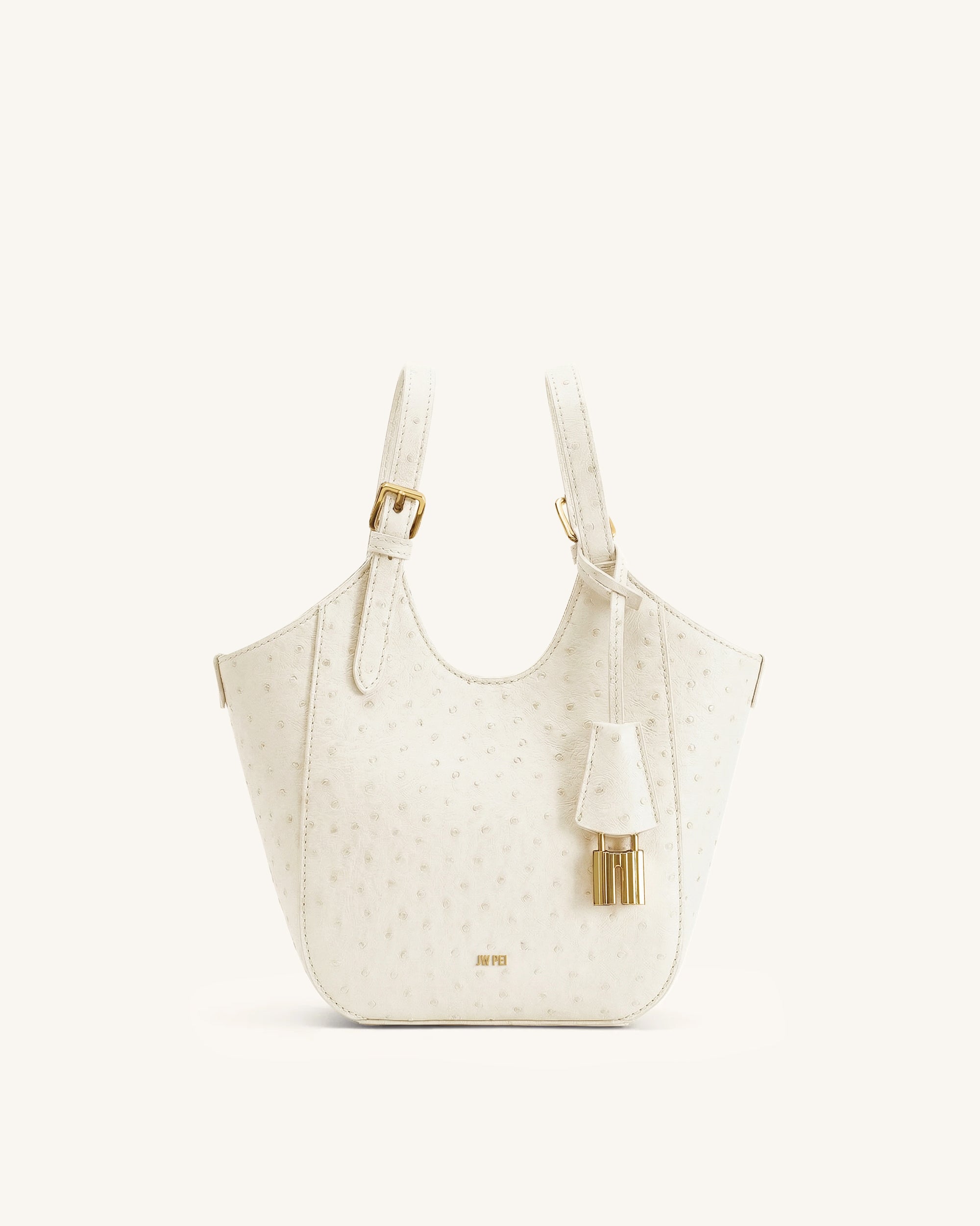 Ines Faux Ostrich Padlock Tote Bag - White