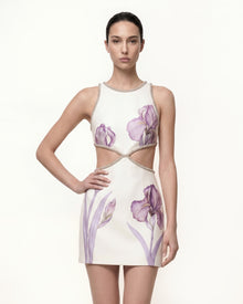 Beaded Trim Floral Mini Dress - White