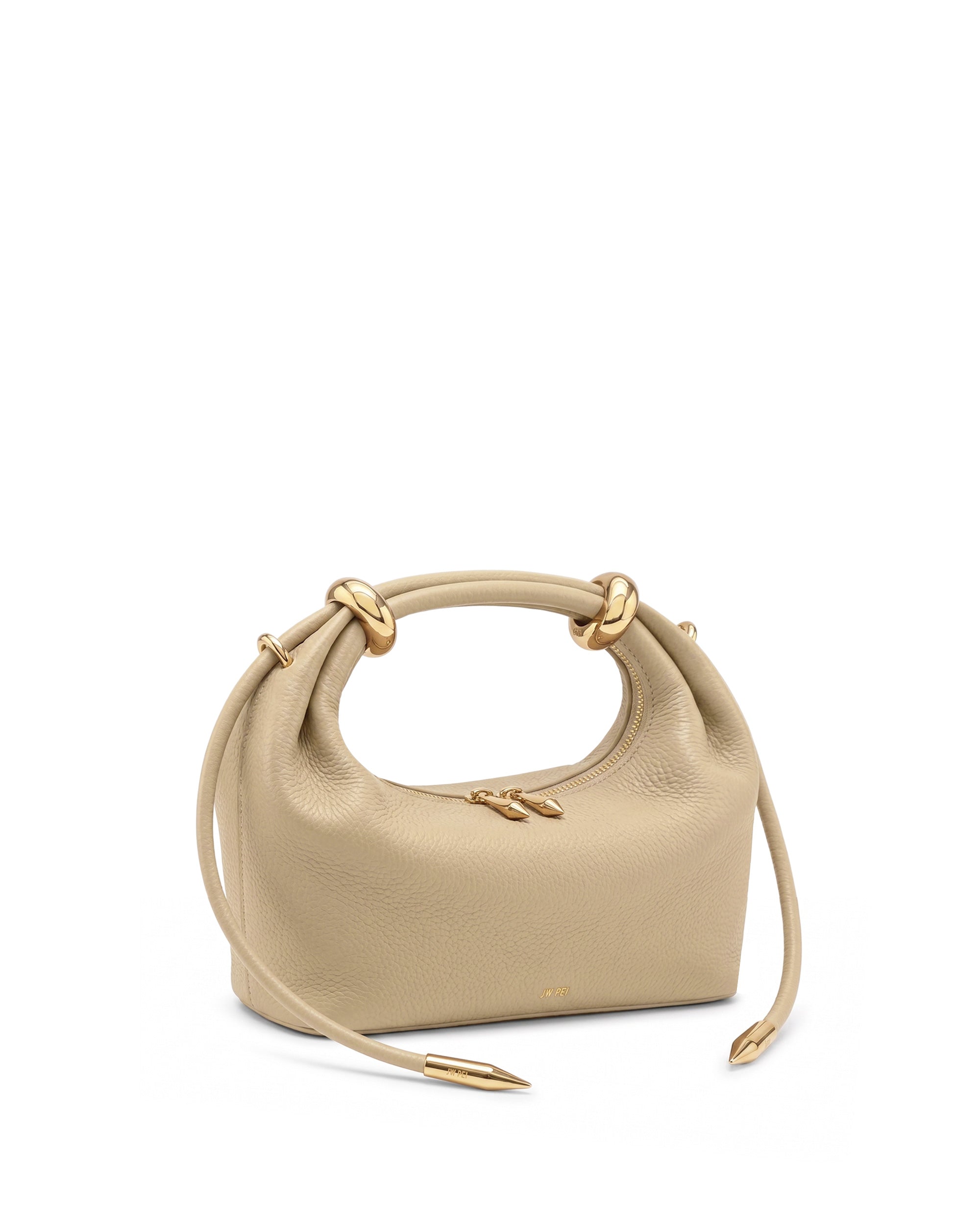 Ellie Metal Ring Embellished Top Handle Bag - Beige
