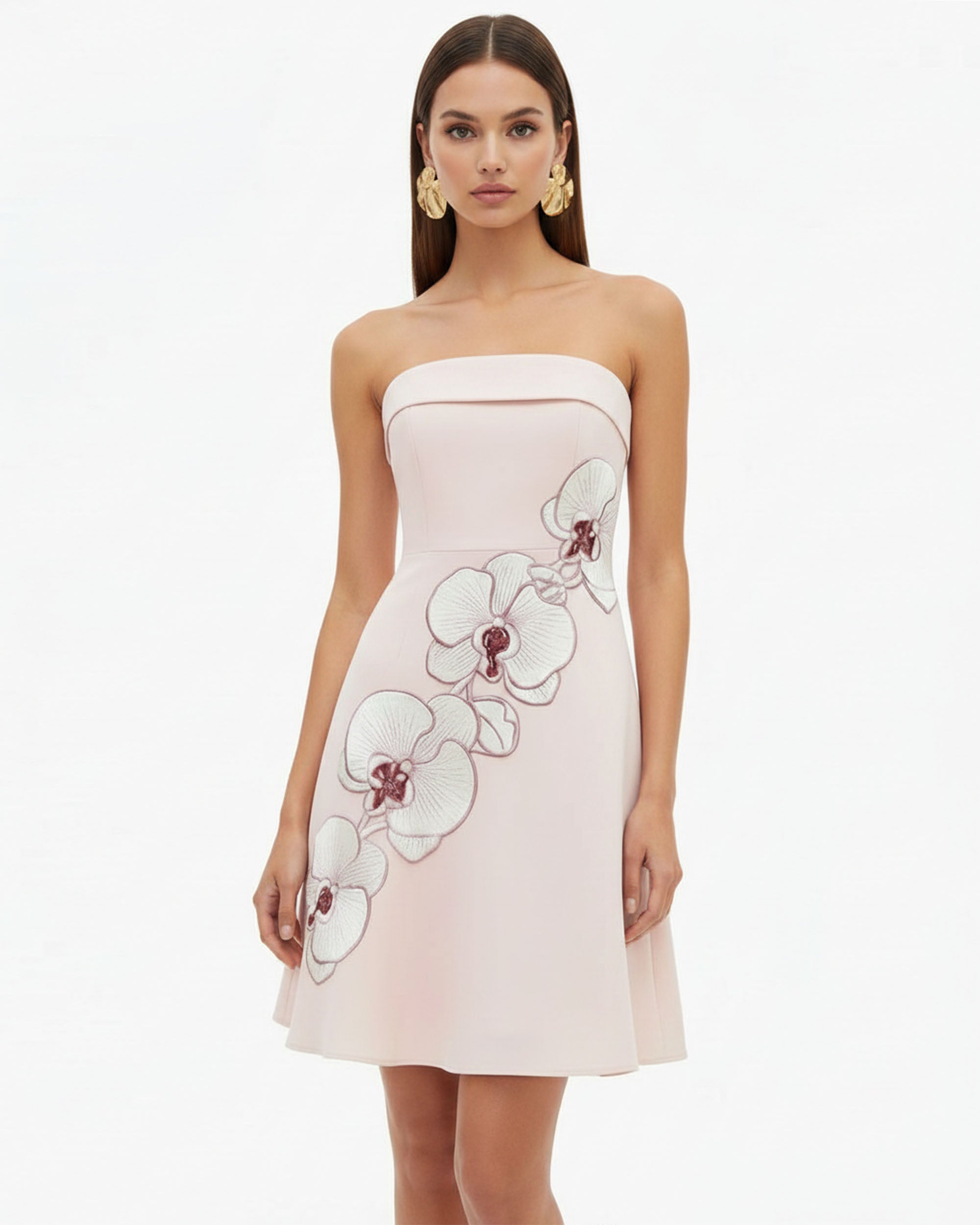 Orchid Embroidered Strapless A-Line Midi Dress - Blush Pink