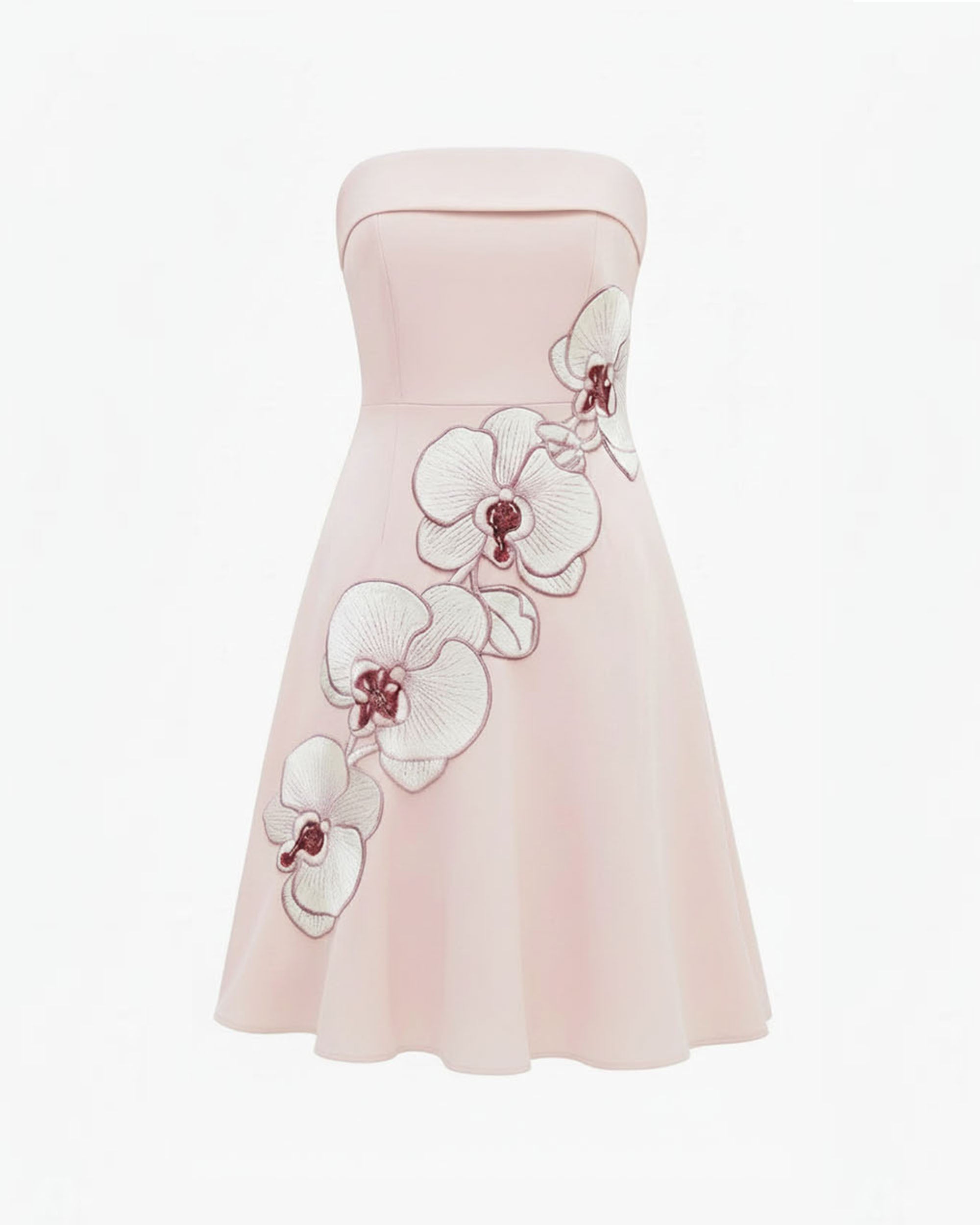 Orchid Embroidered Strapless A-Line Midi Dress - Blush Pink