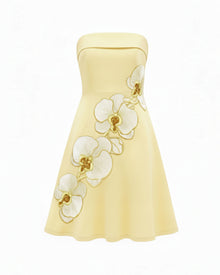 Orchid Embroidered Strapless A-Line Midi Dress - Pale Yellow
