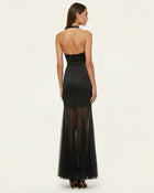 Orchid Embroidered Sheer Hem Halter Maxi Dress-  Black Purple