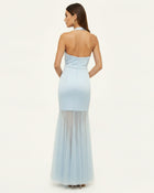 Orchid Embroidered Sheer Hem Halter Maxi Dress - Light Blue
