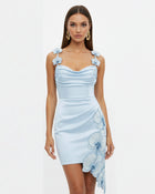 Orchid Embroidered Draped Mini Dress - Light Blue