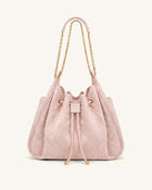 Rowan Faux Suede Quilted Chain Bucket Bag - Pink