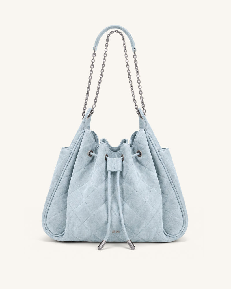 Rowan Faux Suede Quilted Chain Bucket Bag - Blue
