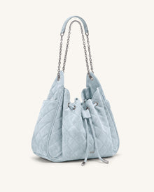 Rowan Faux Suede Quilted Chain Bucket Bag - Blue