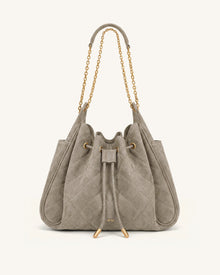 Rowan Faux Suede Quilted Chain Bucket Bag - Gray