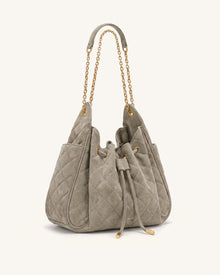 Rowan Faux Suede Quilted Chain Bucket Bag - Gray
